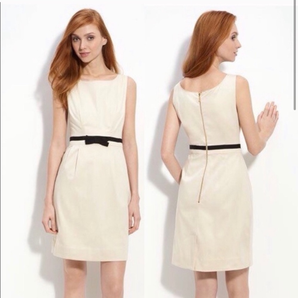 Kate Spade Shift Dress, Cream w Black Bow Sz 4